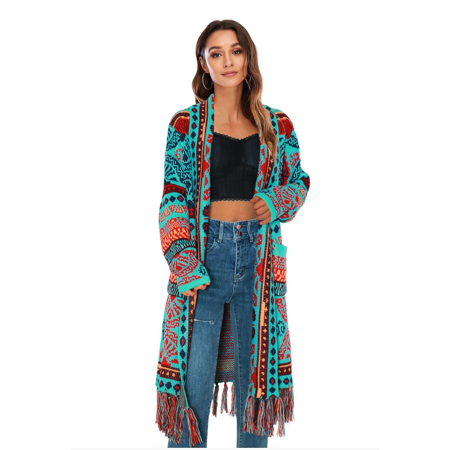 chaqueta kimono azul turquesa