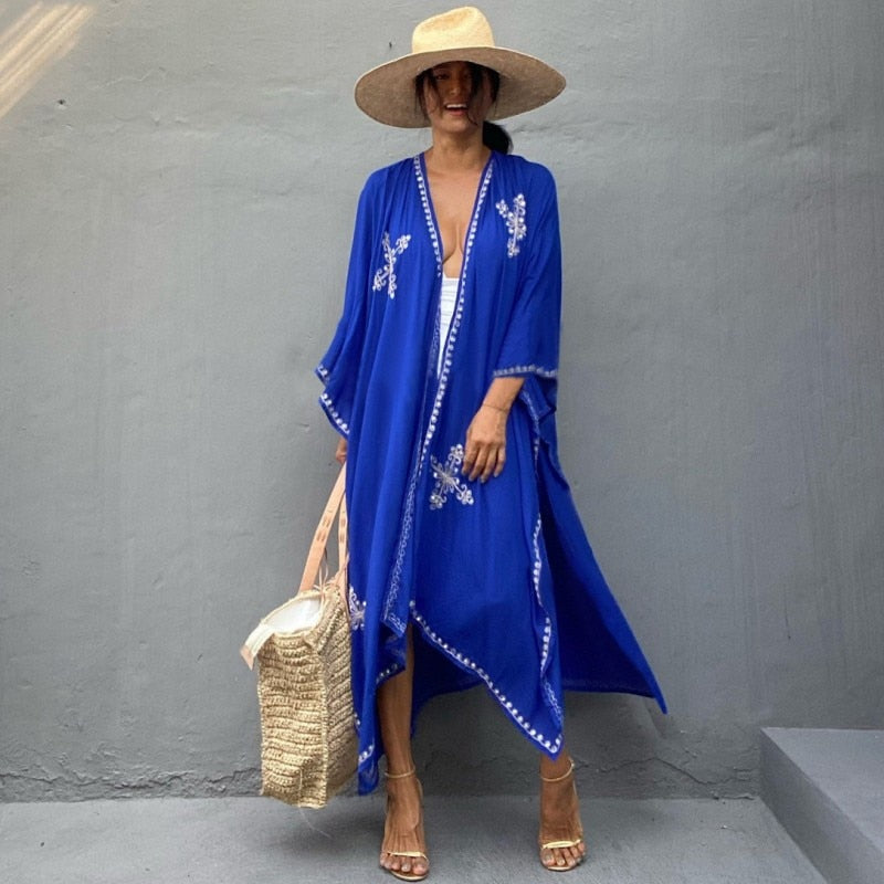 kimono bordado azul