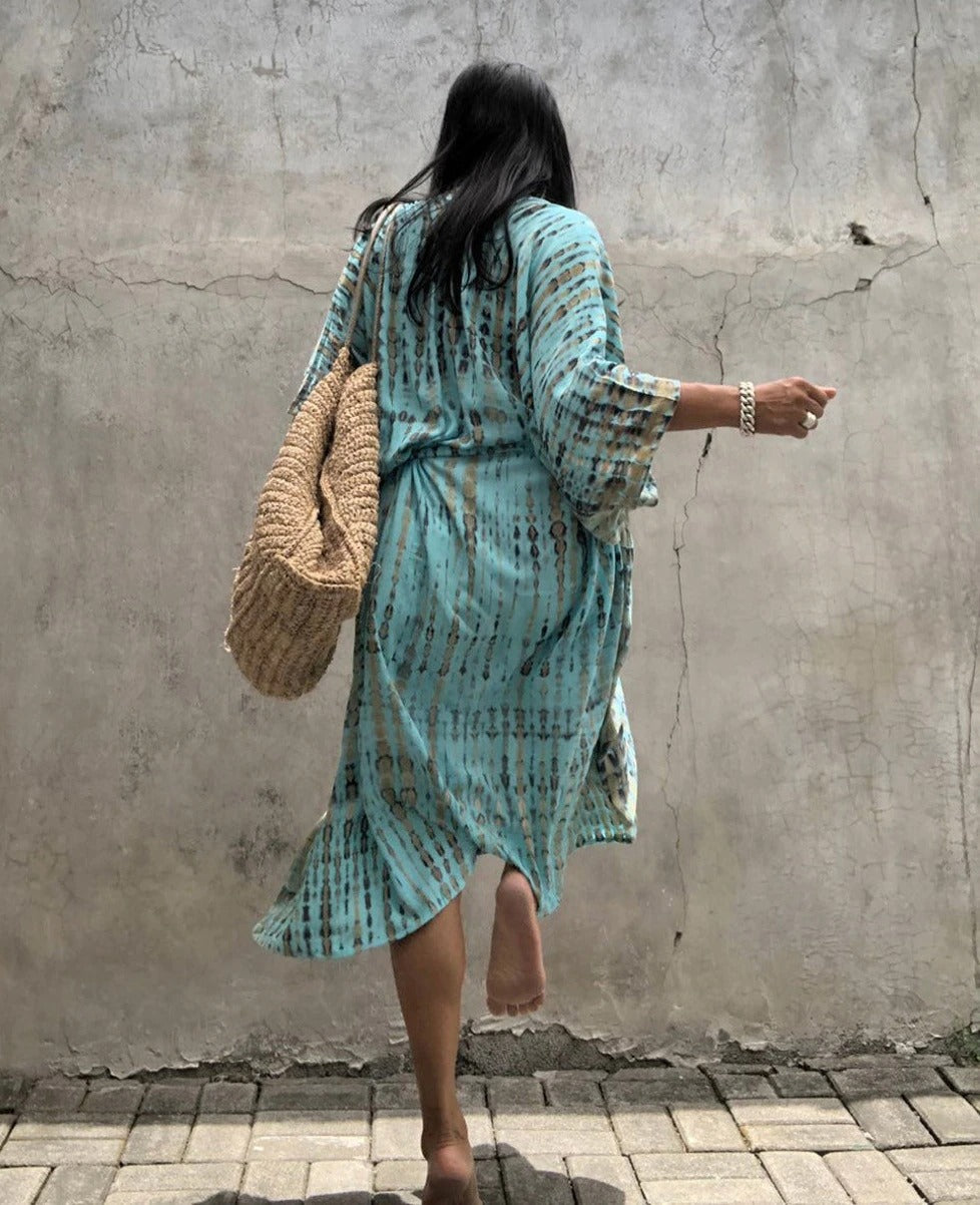 kimono mango turquuesa