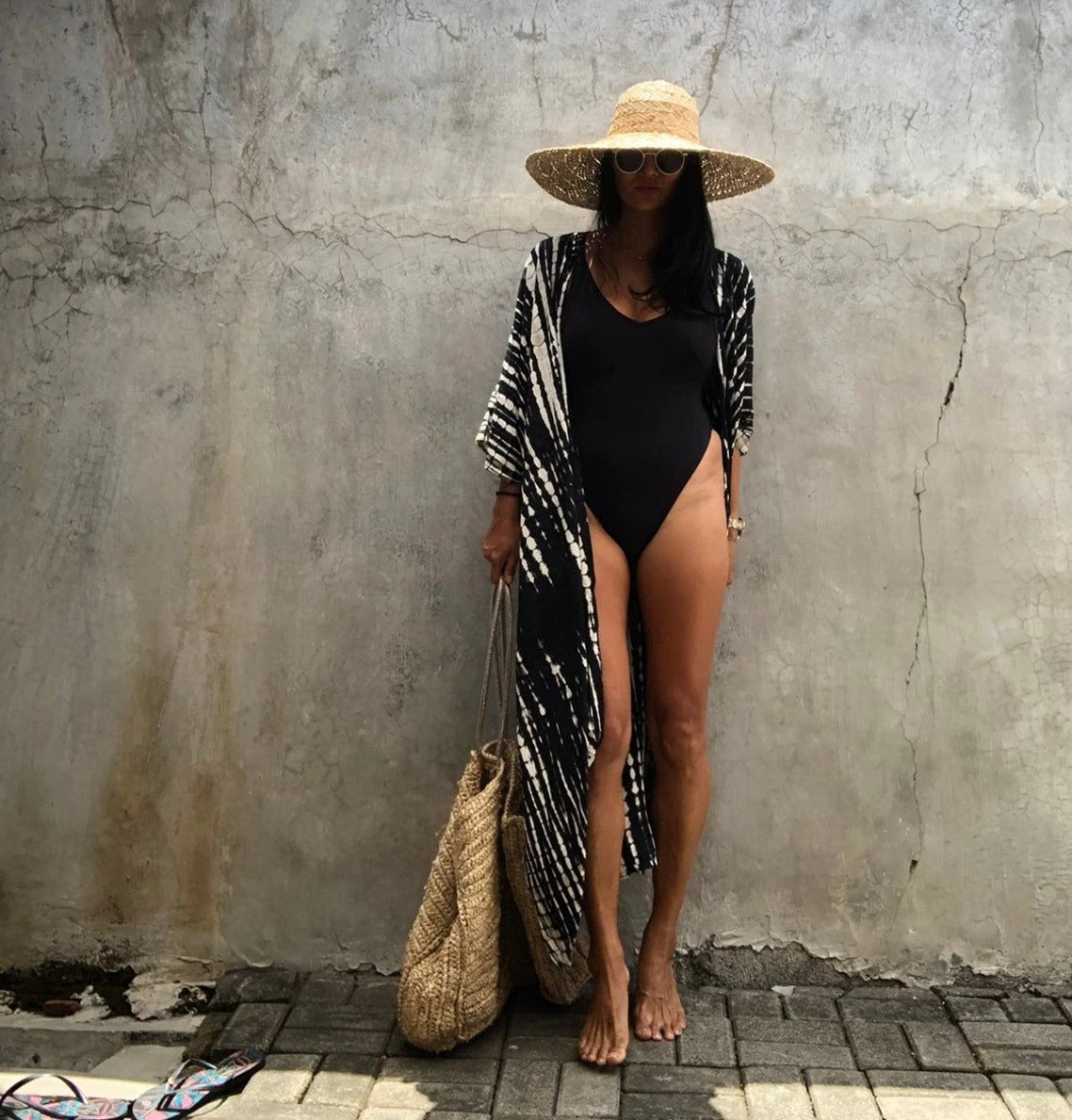 kimono playa mujer negro