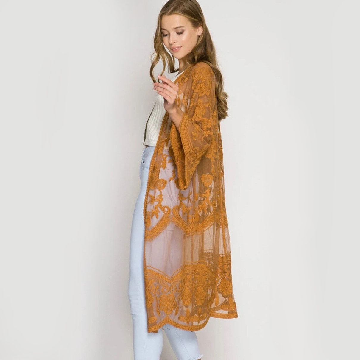 kimono transparente amarillo