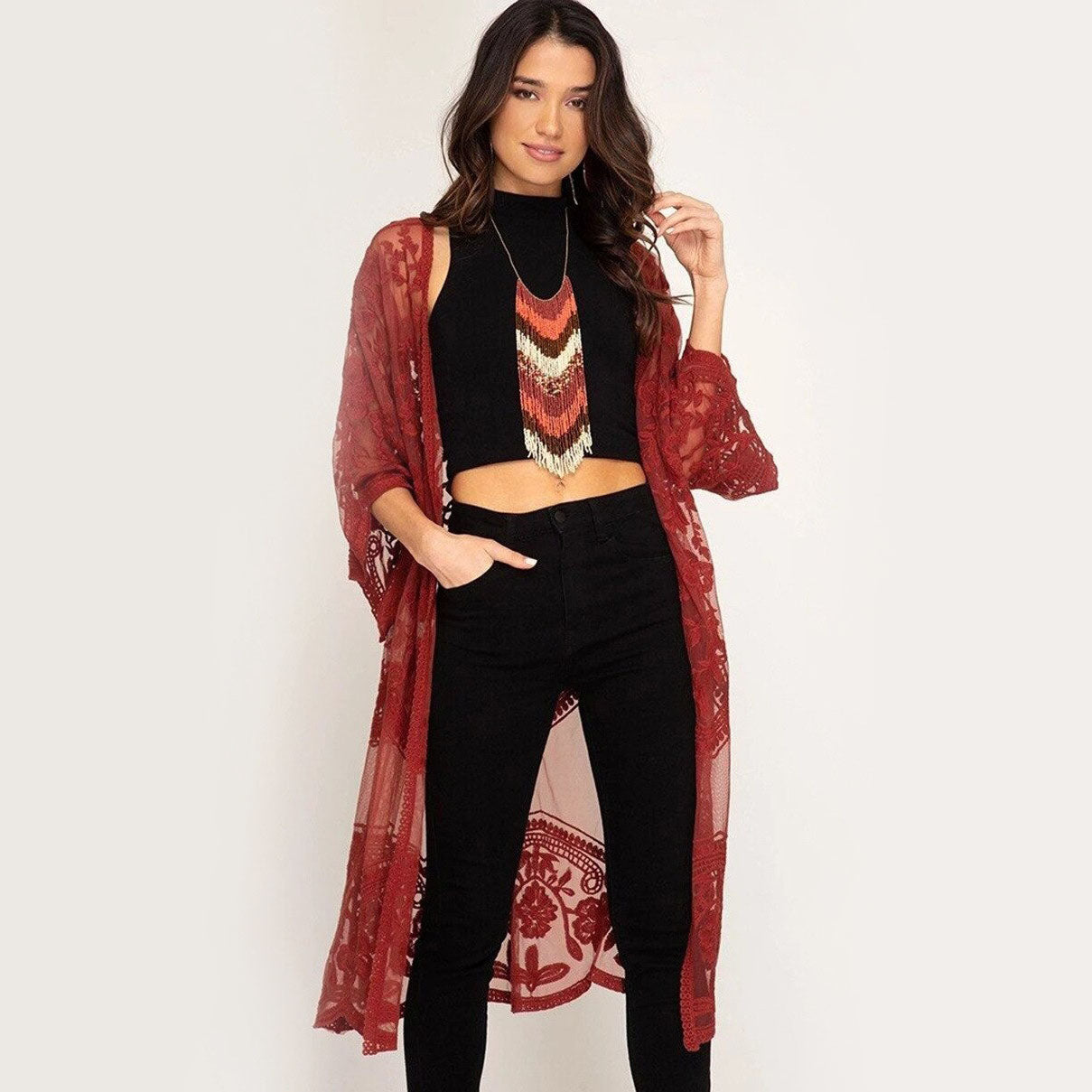 kimono transparente bordado