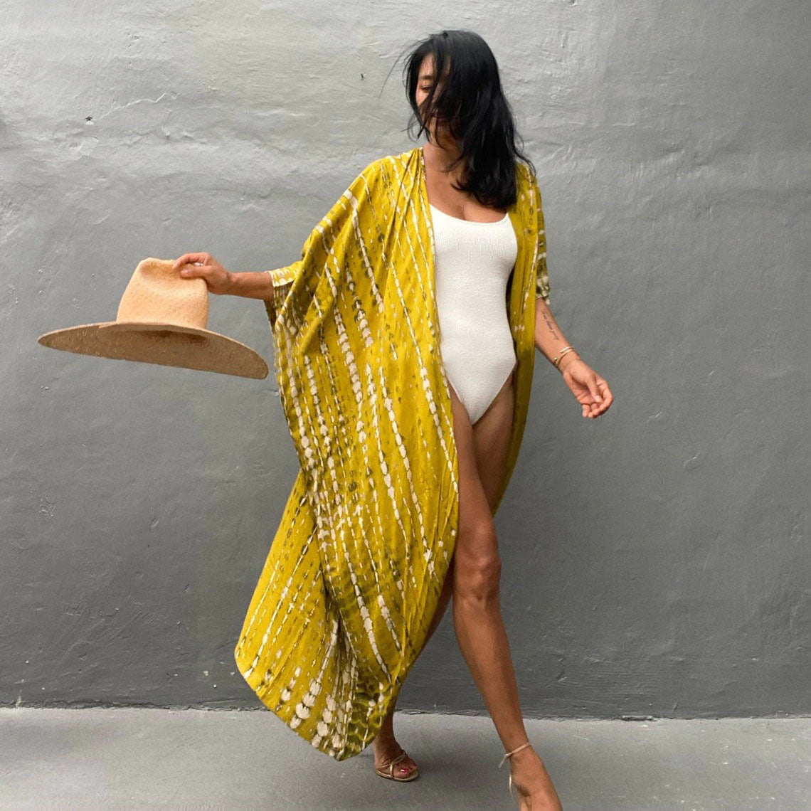 camisa kimono mujer amarillo