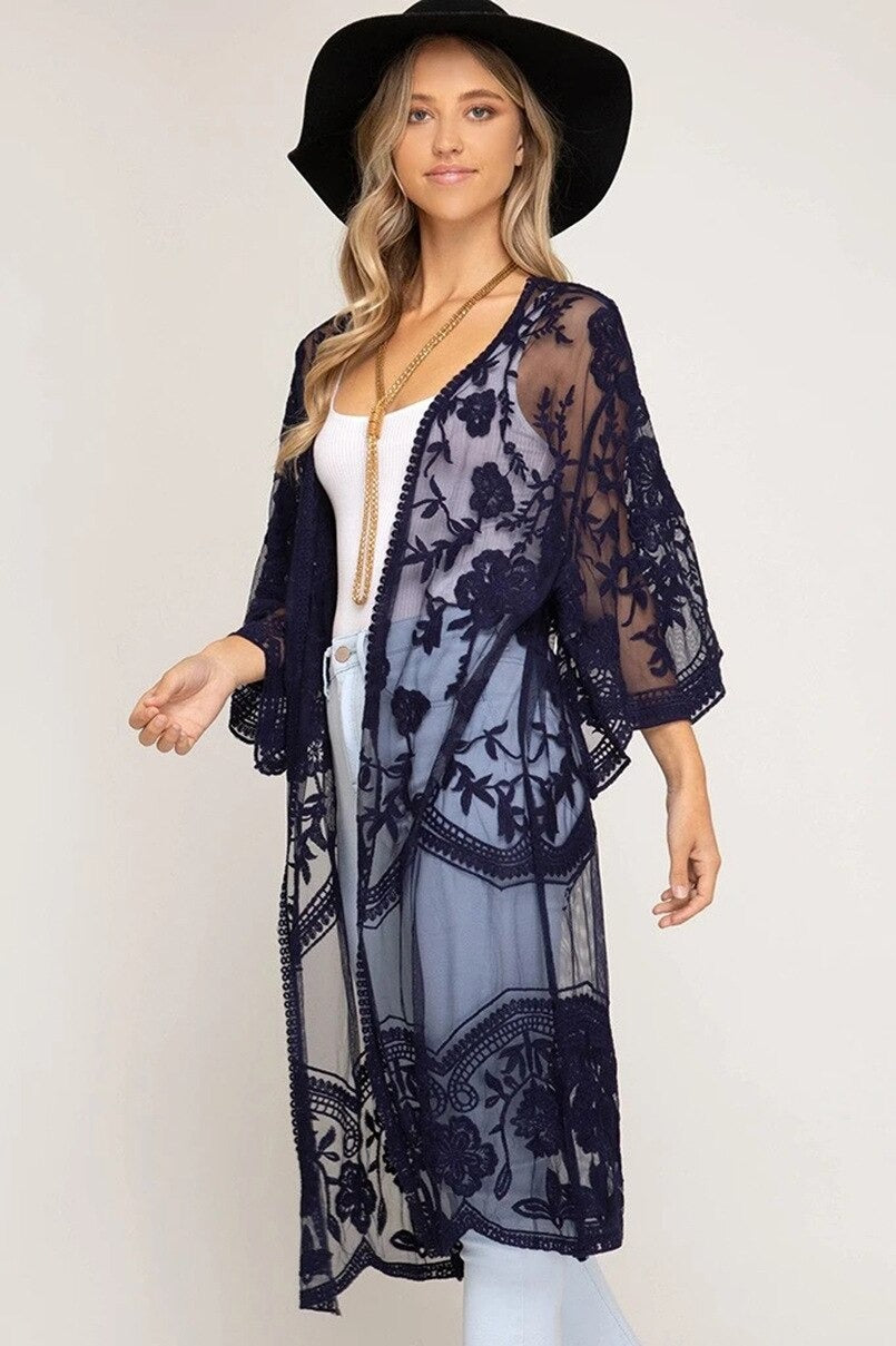 kimono encaje negro