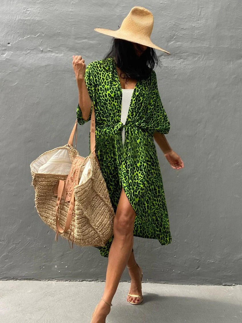 kimono estampado verde