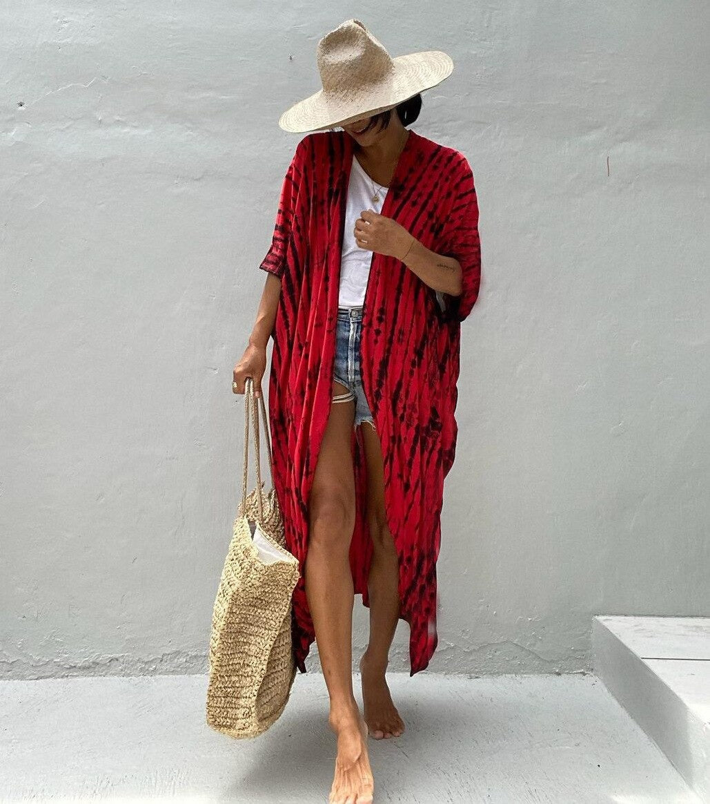 vestido kimono rojo playa