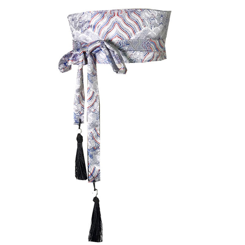 Cinturón obi - bordado y seda blanca