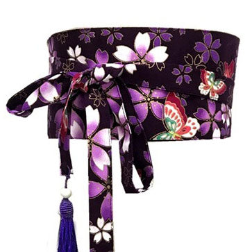 Cinturón obi japonés - cerezos en flor morados