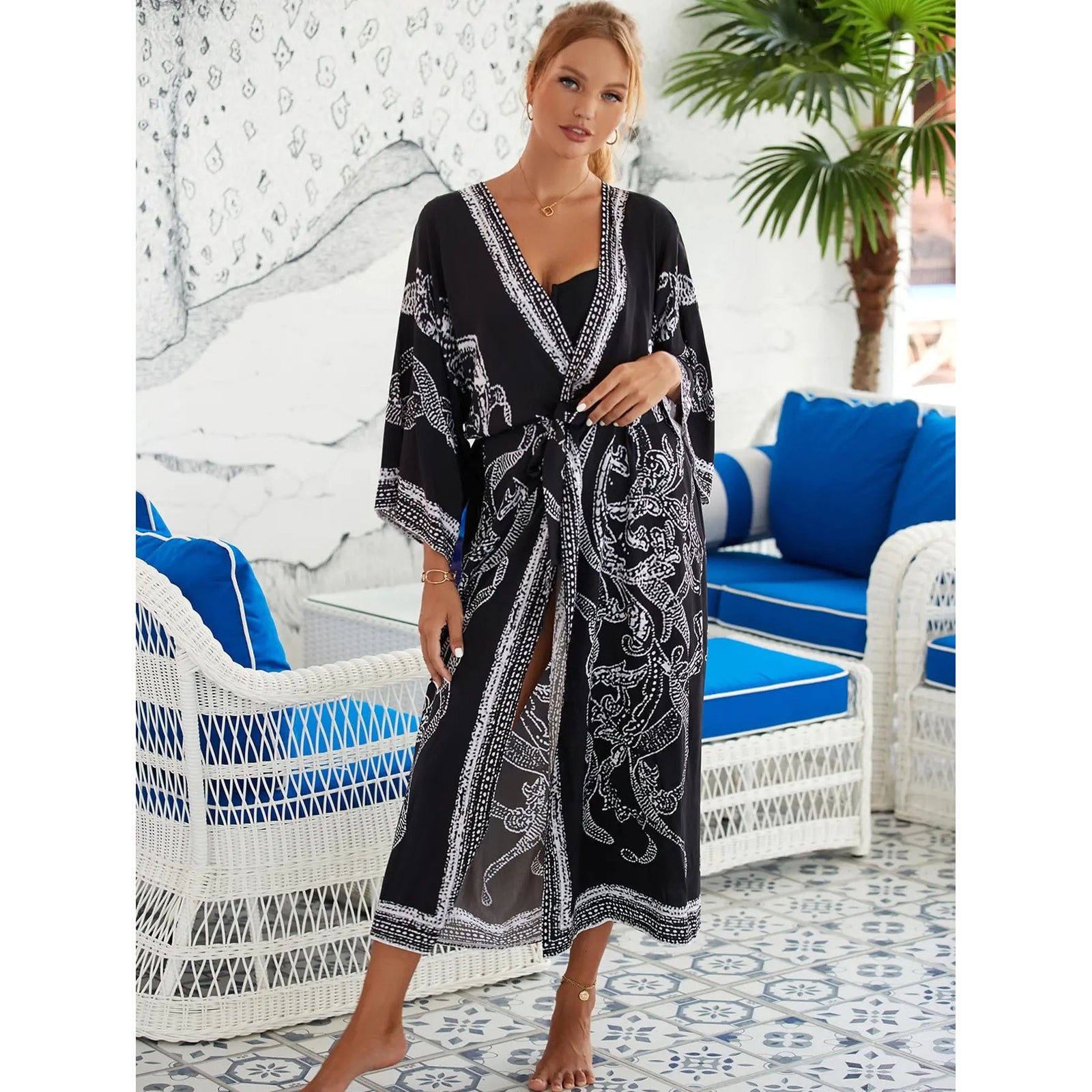 kimono blanco y negro 