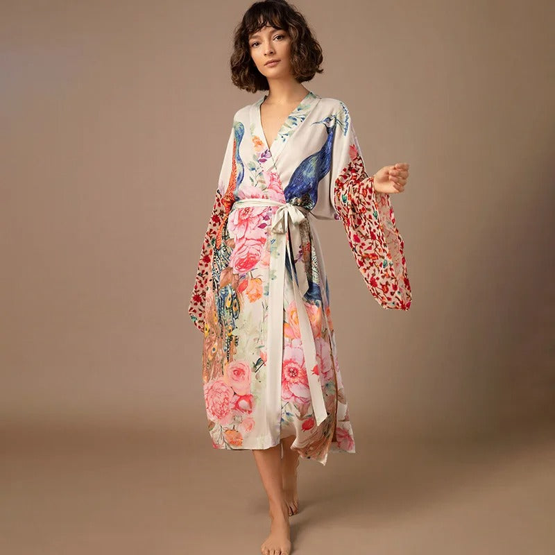 Kimono estampado pajaros