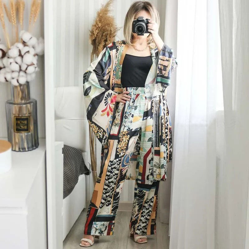 Conjunto de kimono y pantalón bohemio