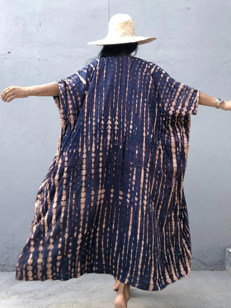 kimono bohemio azul y rosa