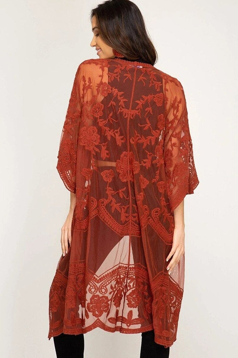kimono transparente bordado 