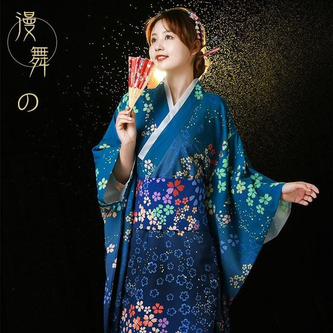 Kimono azul flores