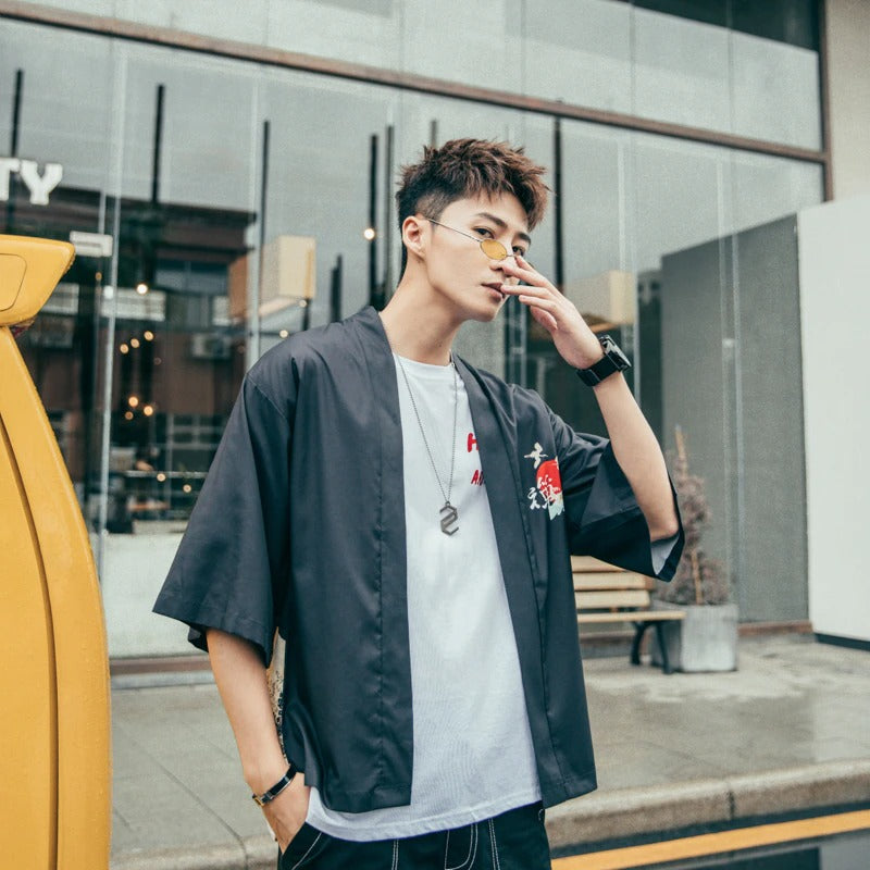 Outfit Kimono Kimono Masculino Moda Con Manga Japonesa Blusa
