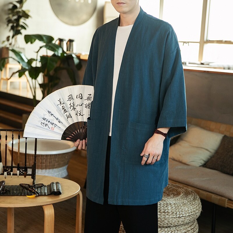 chaqueta kimono hombre azul 