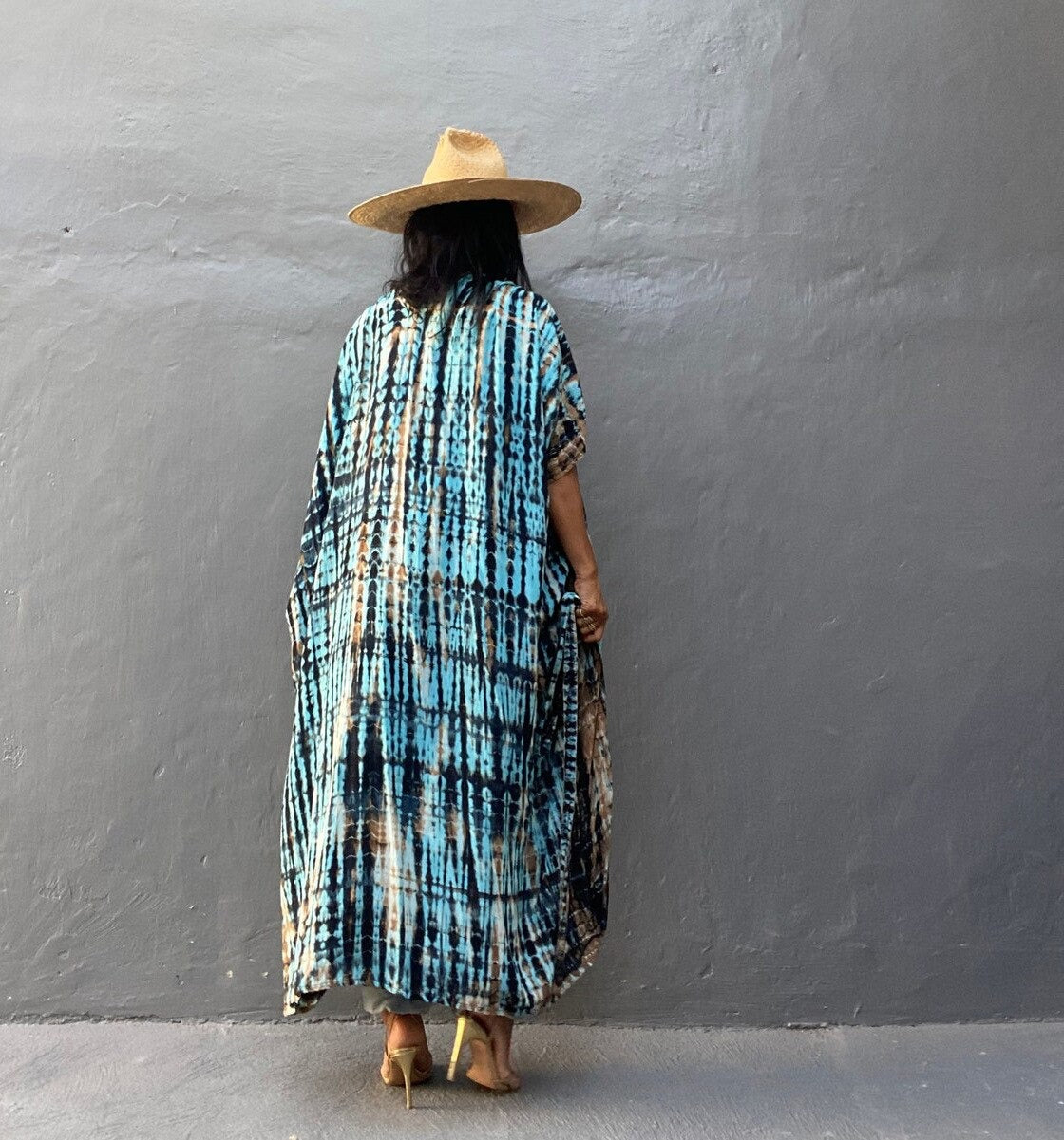 tie dye vestido kimono